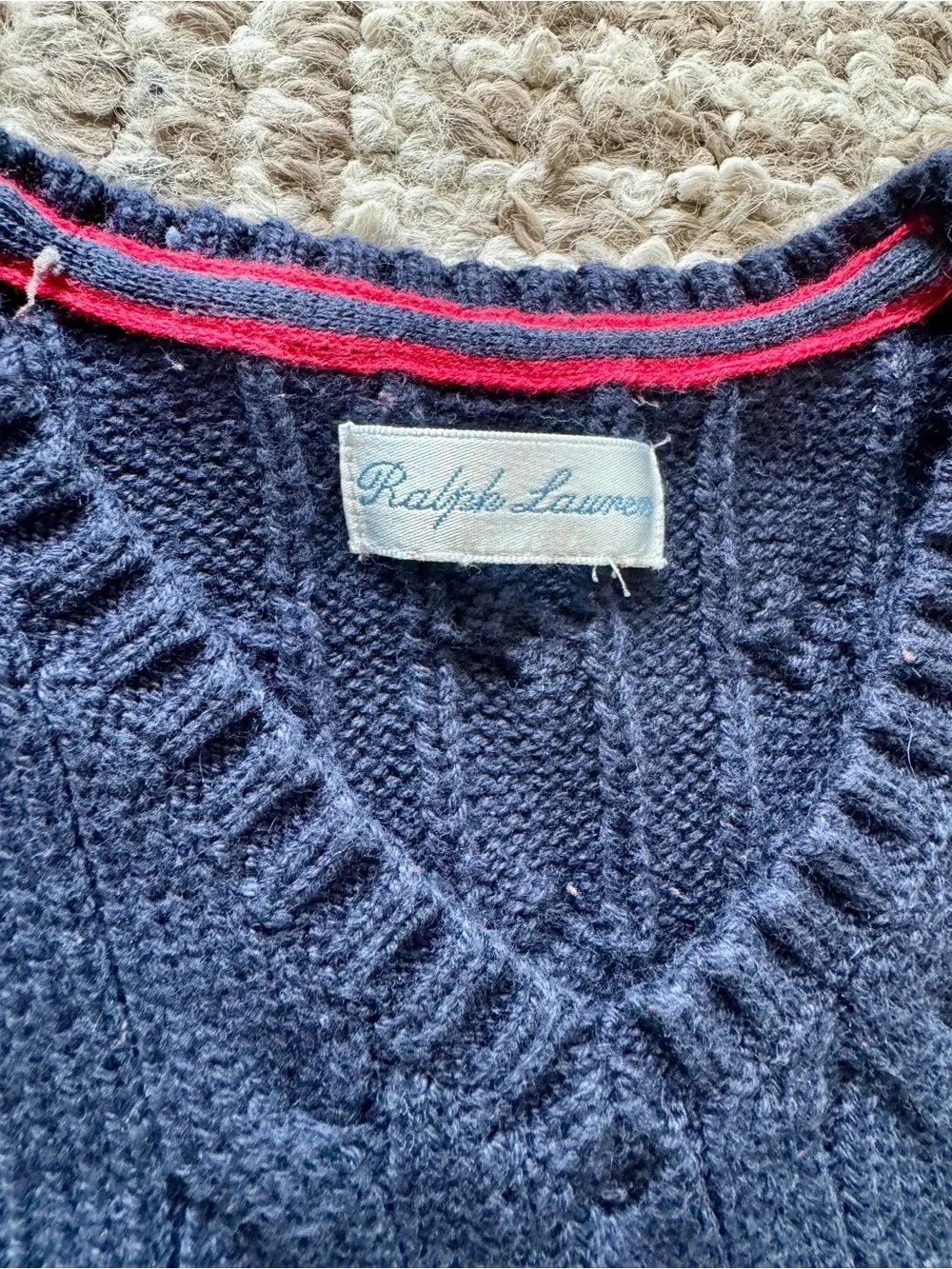 Baby Ralph Lauren Cotton Navy Cable Knit V-Neck Sweater Vest Red Pony Preppy